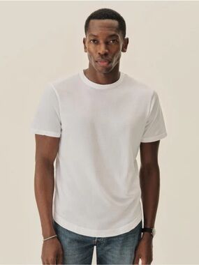 Buck Mason white mens pima cotton t shirt curved hem size SM